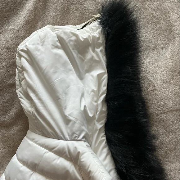 Women's Calvin Klein Black and White Fur Collar Jacket - Picture 3 of 5